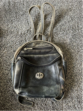 Vintage Lord Jim Black Gray Leather Mini Backpack Bag